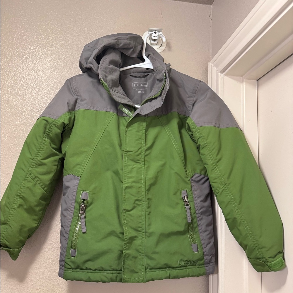 L.L. Bean Kids Green and Gray Puffer Jacket